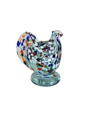 Hand Blown Art Glass Chicken Hen Figurine Speckled Design Decorative Collectible